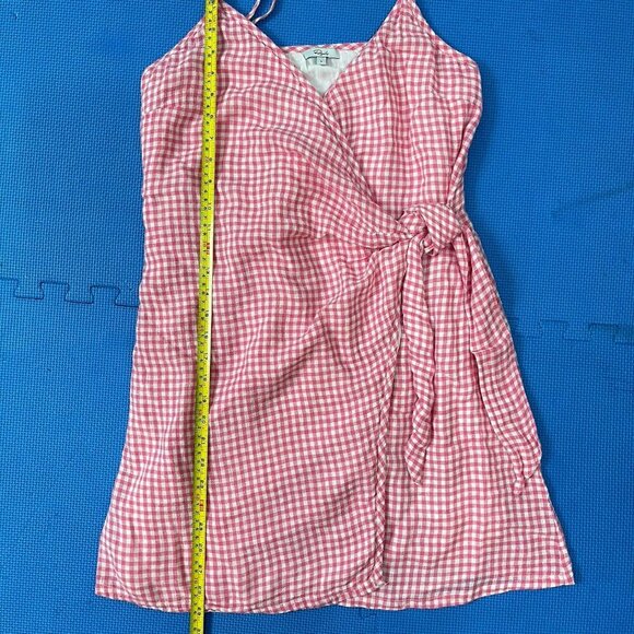 Rails Malia Pink Gingham Linen Blend Wrap Mini Dress Size Large Summer Resort - Picture 16 of 16